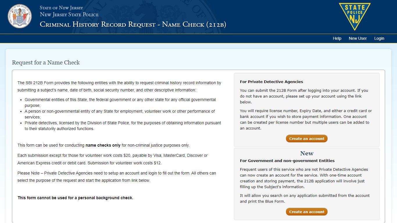 Criminal Records 212B - New Jersey Government Services