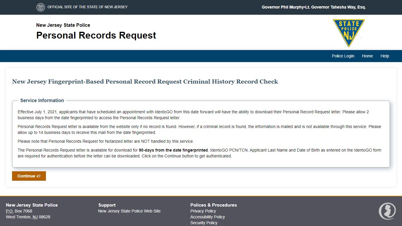 Personal Record Request